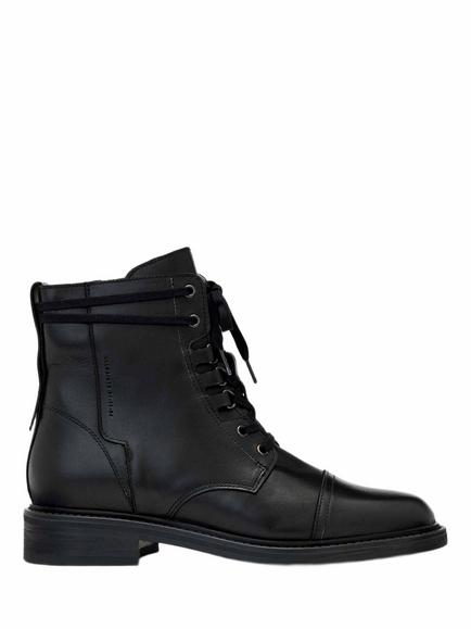 AllSaints Elspeth Leather Lace Up Calf Boots, Black, Black