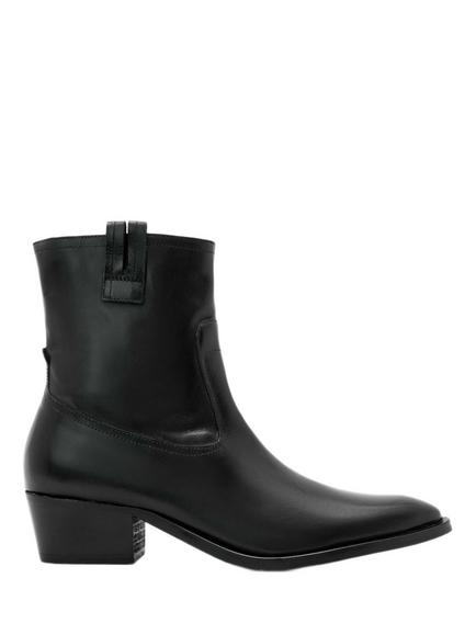 AllSaints Jura Zip Side Leather Ankle Boots, Black, Black
