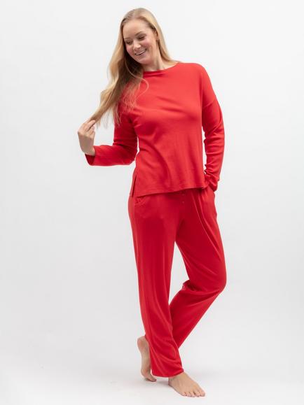 Cyberjammies Merry & Bright Slouch Ribbed Jersey Long Sleeve Pyjama Top, Red, Red