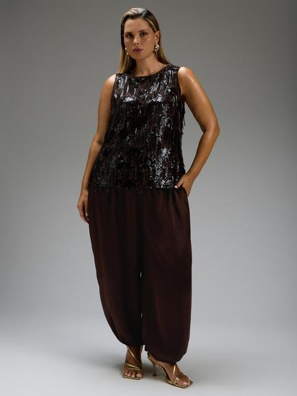 Live Unlimited Curve Sleeveless Sequin Blouse, Brown, Brown