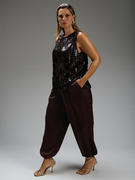 Live Unlimited Curve Sleeveless Sequin Blouse, Brown - view 2, Brown