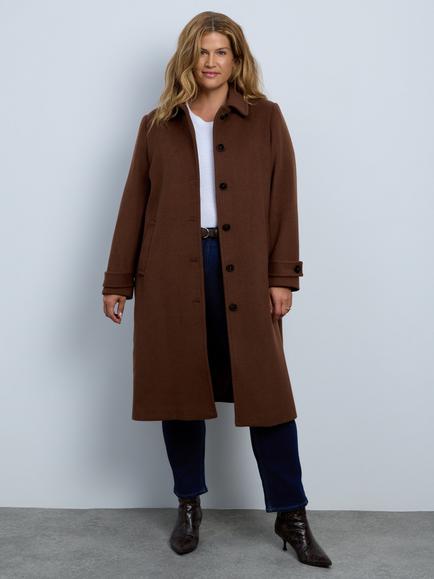 Live Unlimited Curve Wool Blend Midi Coat, Brown, Brown