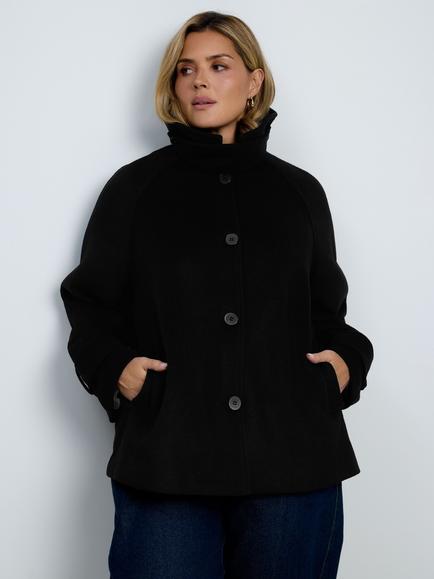 Live Unlimited Curve Wool Blend Tie Shacket, Black, Black