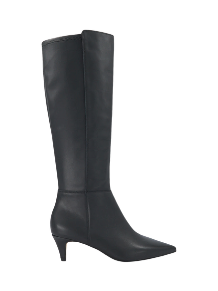 Dune London Shasa Leather Kitten Heel Knee High Boots, Black, Black