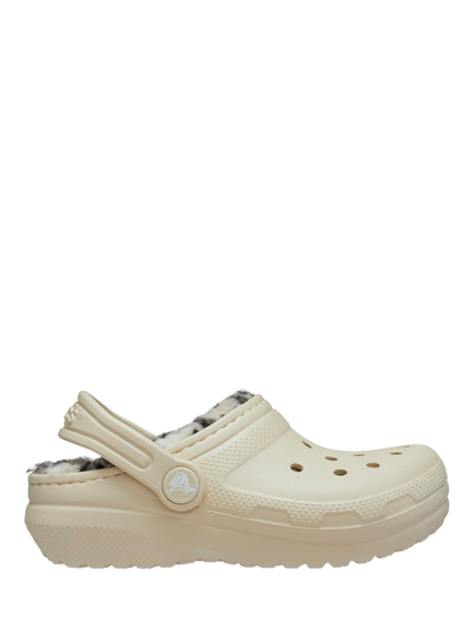 Crocs Kids' Classic Plaid Lined Clogs, Bone, Bone