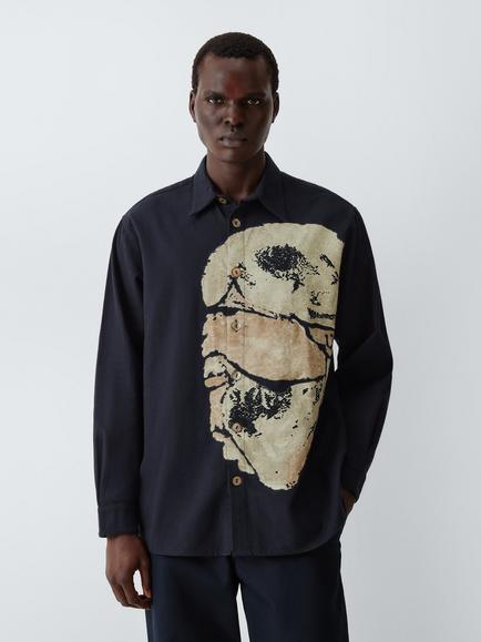 LABRUM Cotton Mende Mask Graphic Shirt, Navy, Navy