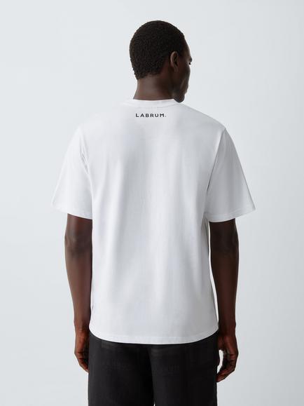 LABRUM Mende Mask Print Crew Neck Cotton Shirt, White/Green - view 2, White/Green