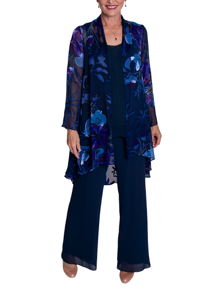 chesca Limited Hand Painted Satin Devoree Swing Jacket, Midnight/Plum, Midnight/Plum
