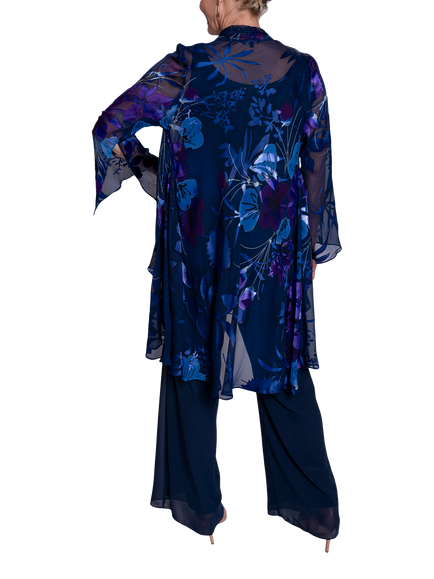 chesca Limited Hand Painted Satin Devoree Swing Jacket, Midnight/Plum - view 2, Midnight/Plum