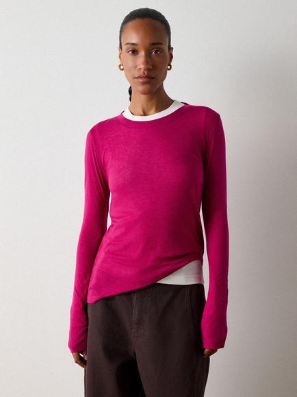 Whistles Jersey Crew Neck Top containing TENCEL™ Lyocell, Pink, Pink