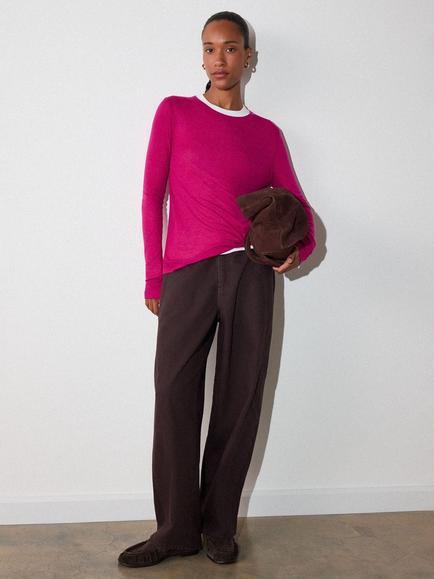 Whistles Jersey Crew Neck Top containing TENCEL™ Lyocell, Pink - view 2, Pink