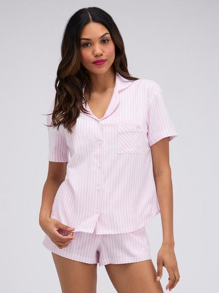 Boux Avenue Striped Cotton Short Pyjama Set, Pink Mix, Pink Mix