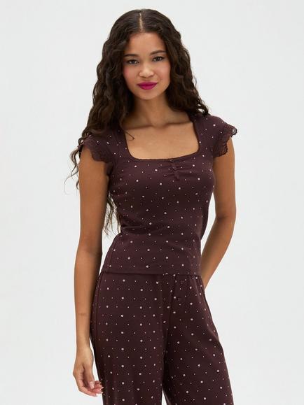 Boux Avenue Daisy Pointelle Pyjama Set, Brown Mix, Brown Mix