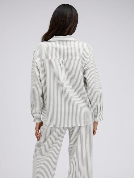 Boux Avenue Striped Cotton Long Pyjama Set, Khaki - view 2, Khaki