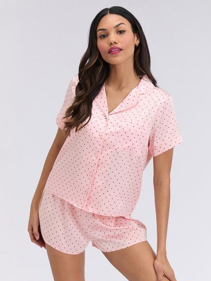 Boux Avenue Polka Dot Satin Short Pyjama Set, Pink Mix, Pink Mix