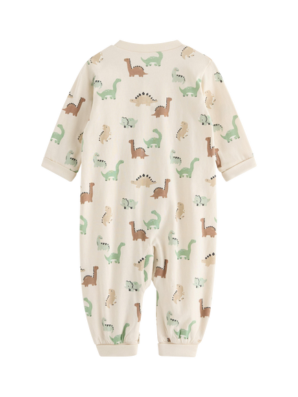 Lindex Baby Dino Print Zip Front Pyjama Onesie, Light Beige - view 2, Light Beige