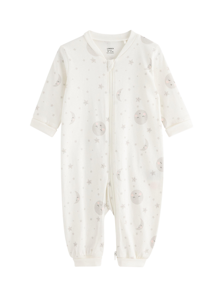 Lindex Baby Zip Front Pyjama Onesie, Light Dusty White, Light Dusty White