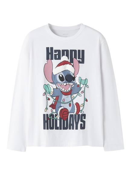 NAME IT Disney Lilo & Stitch Long Sleeve Top, White, Bright White