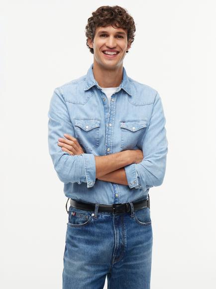 Tommy Hilfiger Regenerative Cotton Rich Denim Shirt, Mid Blue, Mid Blue