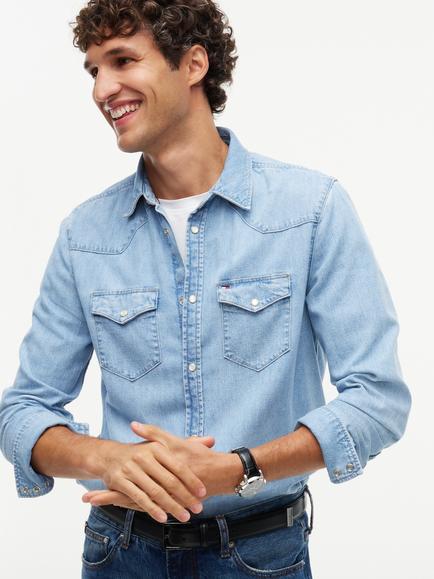 Tommy Hilfiger Regenerative Cotton Rich Denim Shirt, Mid Blue - view 2, Mid Blue