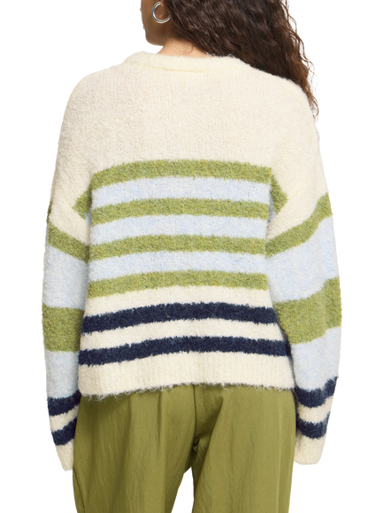 ICHI Ihbosele Striped Crew Neck Jumper, Multi - view 2, Multi