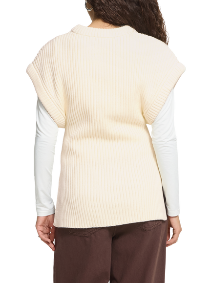 ICHI Ihaerin Ribbed Cap Sleeve Jumper, Birch - view 2, Birch