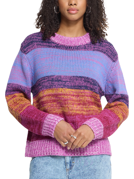 ICHI Ihalinea Striped Crew Neck Jumper, Purple/Multi, Purple/Multi