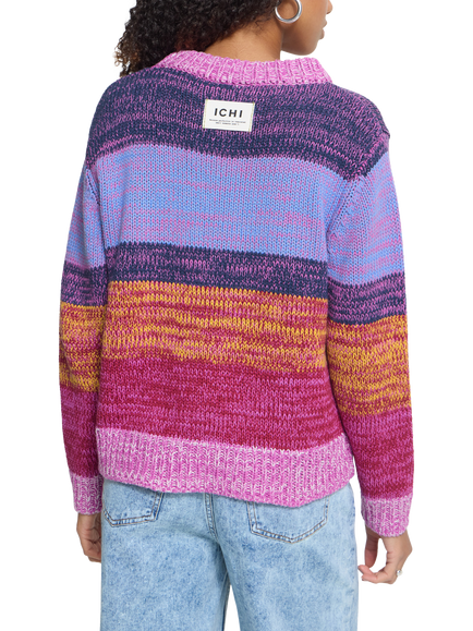 ICHI Ihalinea Striped Crew Neck Jumper, Purple/Multi - view 2, Purple/Multi