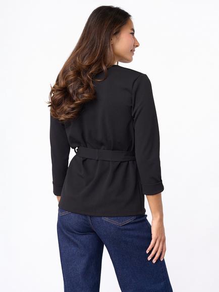 Sisters Point Glut Wrap V-Neck Tie Waist Blouse, Black - view 2, Black