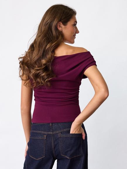 Sisters Point Glut Asymmetric Drape One Shoulder Top, Berry - view 2, Berry