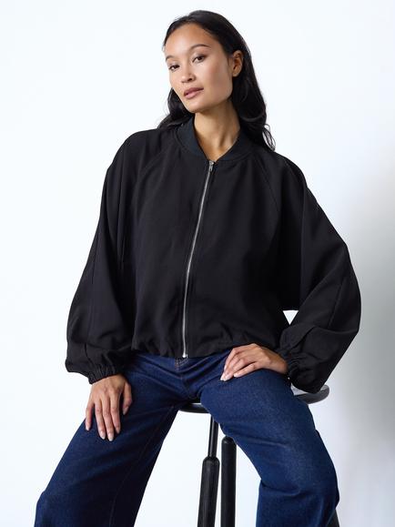 Sisters Point Garwin Ballon Zip Bomber Jacket, Black, Black