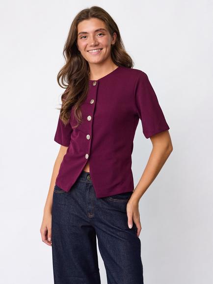 Sisters Point Gova Short Sleeve Button-Front Top, Berry, Berry