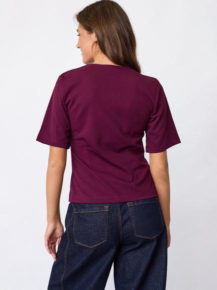Sisters Point Gova Short Sleeve Button-Front Top, Berry - view 2, Berry