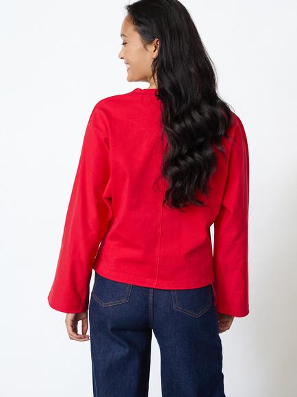 Sisters Point Villy Long Sleeve Cropped Boxy Fit Top, Red Rose - view 2, Red Rose