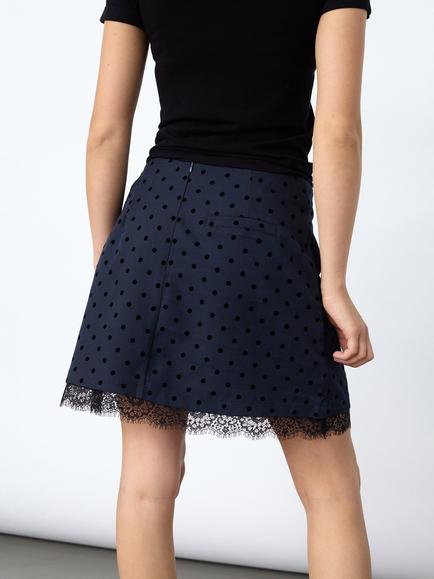 Sisters Point Veppa Polka Dot Lace Trim Hem Mini Skirt, Navy - view 2, Navy