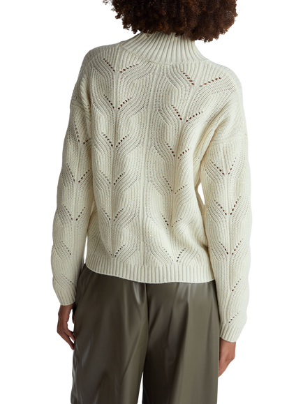 Benetton Wool Rich Openwork High Neck Knitted Jumper, White - view 2, White
