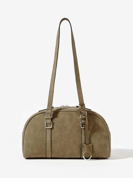 Mint Velvet Leather Crescent Shoulder Bag, Green, Green