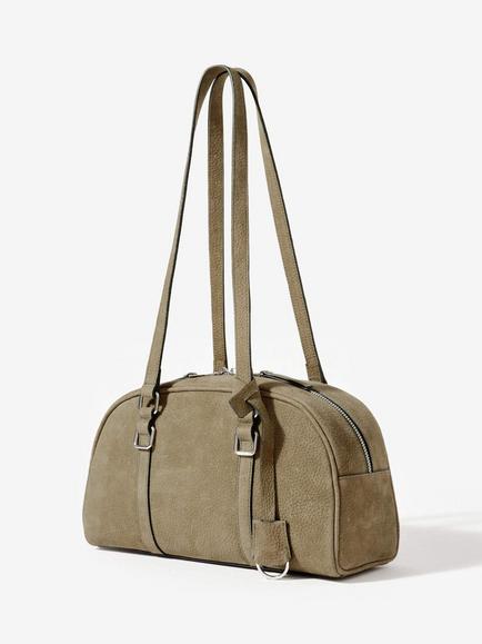 Mint Velvet Leather Crescent Shoulder Bag, Green - view 2, Green