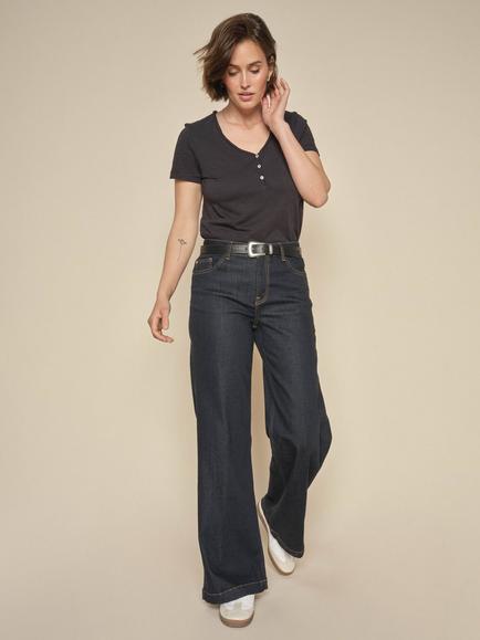 MOS MOSH Dara Soft Wide Leg Stretch Deluxe Jeans containing LENZING™ ECOVERO™ Viscose, Dark Blue, Dark Blue