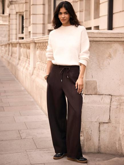 Mint Velvet Side Stripe Barrel Leg Trousers, Brown, Brown