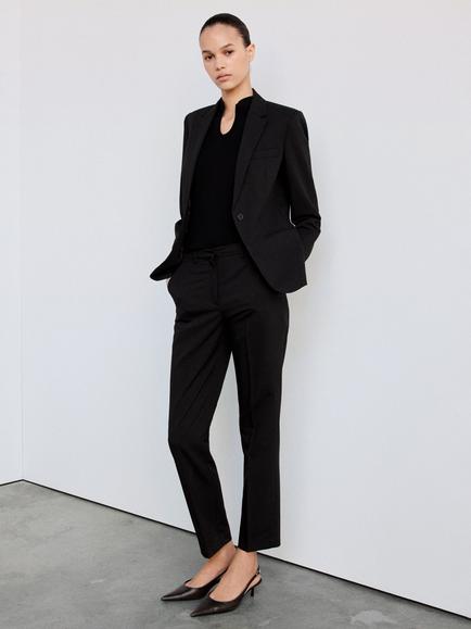 Mango Fitted Suit Blazer, Black, Black