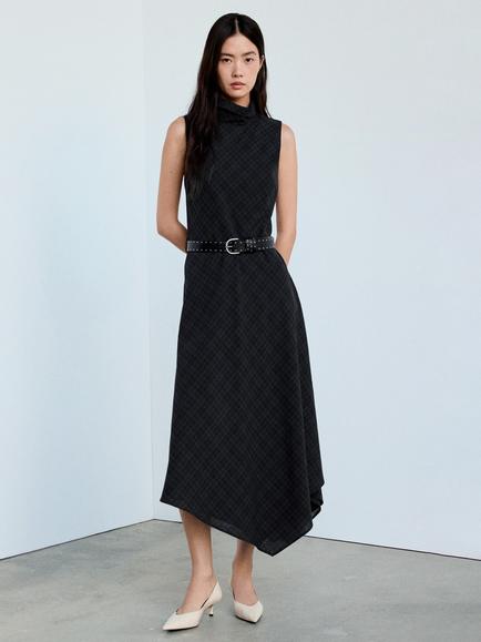 Mango Sleeveless High-Neck Belted Midi Dress, Grey, Grey