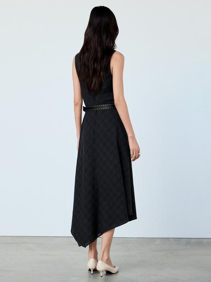 Mango Sleeveless High-Neck Belted Midi Dress, Grey - view 2, Grey