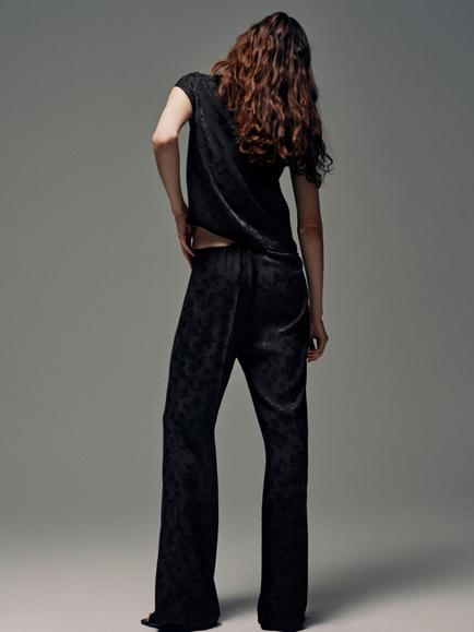 Mango Floral Mid-Rise Straight Longline Trousers, Antracite - view 2, Anthracite