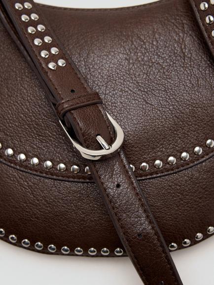 Mango Pebbled Grain Leather Crossbody Bag, Chocolate - view 2, Chocolate