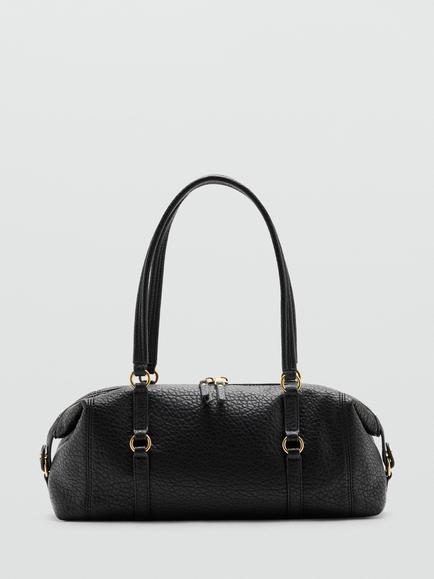 Mango Pebble-Grain Faux Leather Shoulder Bag, Black