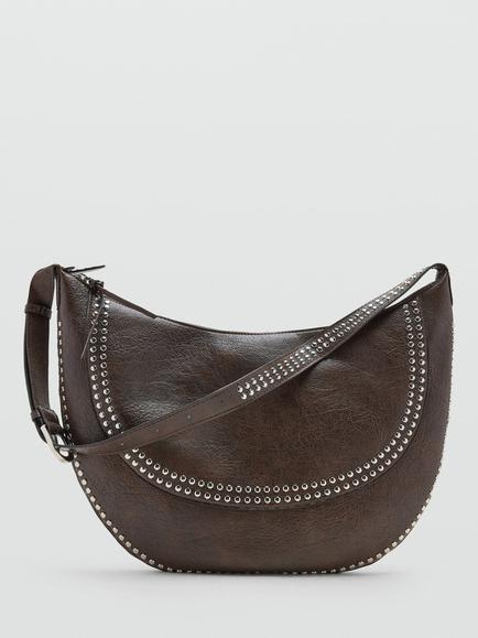 Mango Studded Faux Leather Shoulder Bag, Chocolate, Chocolate
