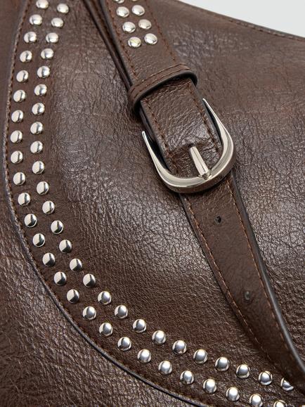 Mango Studded Faux Leather Shoulder Bag, Chocolate - view 2, Chocolate