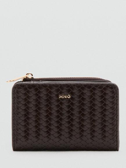 Mango Small Braided Wallet, Chocolate