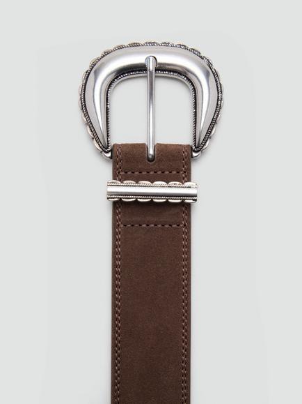 Mango Western Buckle Suede Leather Belt, Brown - view 2, Brown